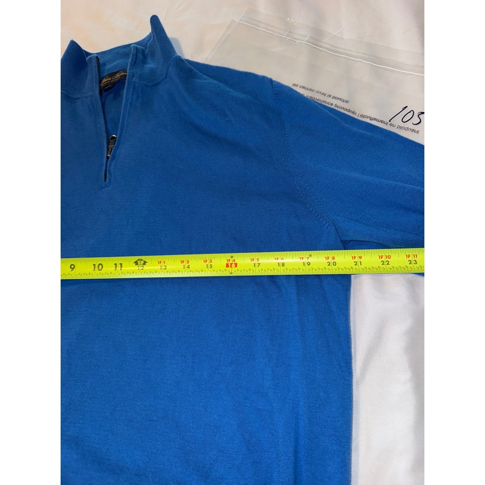 Brooks Brothers Mens Blue Supima Cotton Quarter Zip Sweater Large Mock Neck - Picture 5 of 5